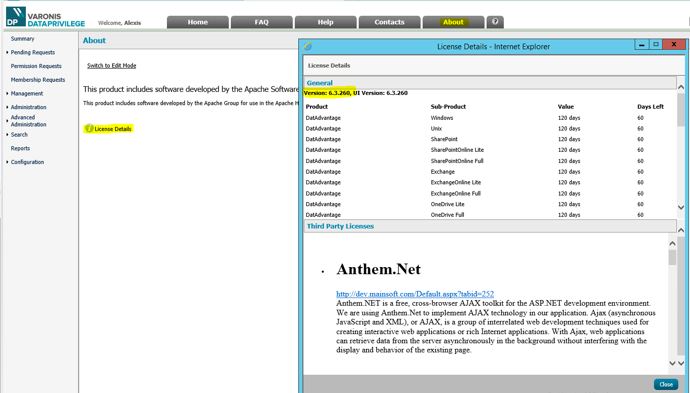 How to Find the Version of DataPrivilege